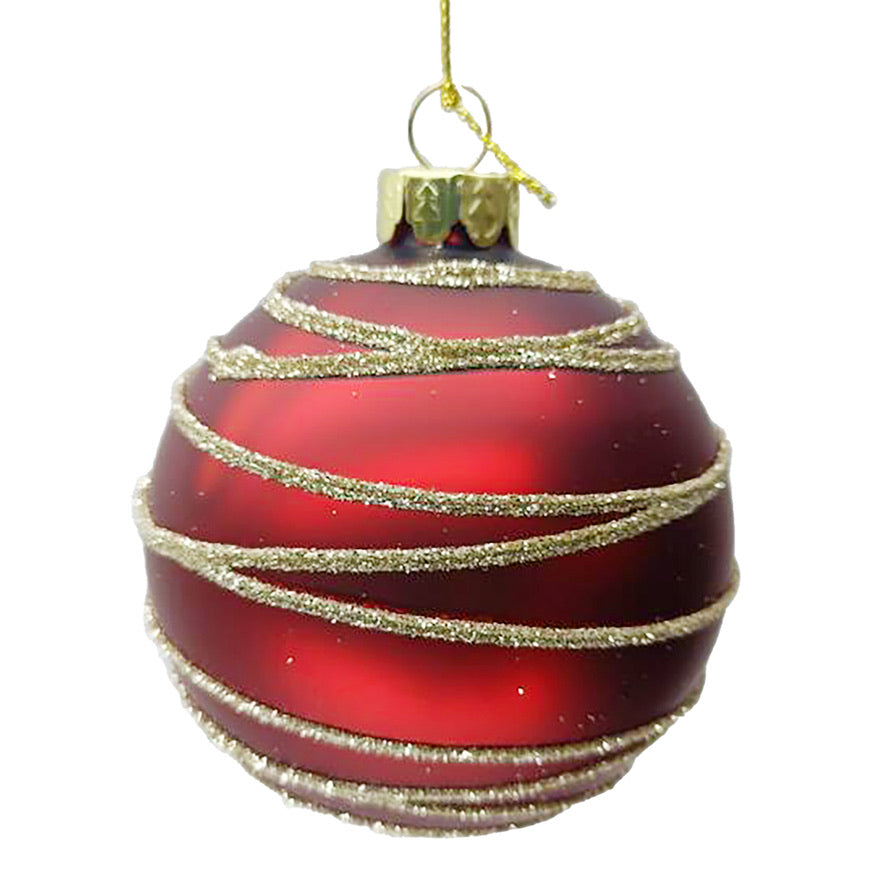Red with Gold Circles Glass Ball Ornament | Putti Christmas Decorations