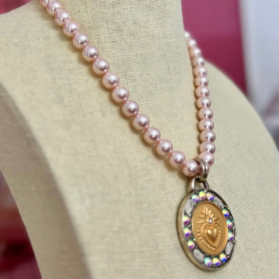Valentine Rouge "Pink Pearl Sacred Heart" Necklace