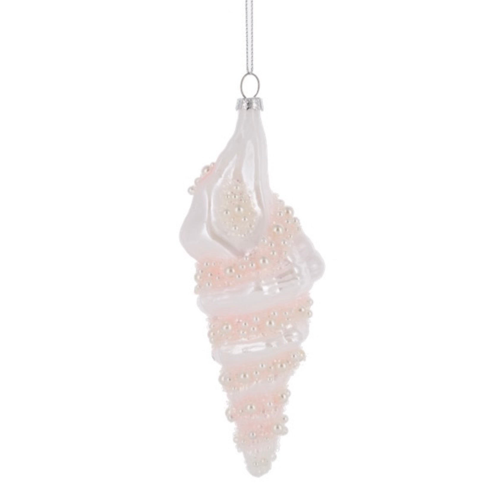 Iridescent Ivory Spiral Shell Glass Ornament