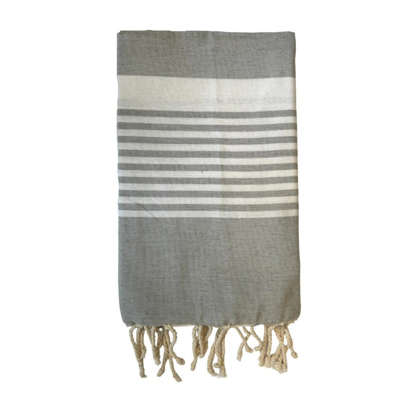Grey Canvas Fouta with White Multi Stripe