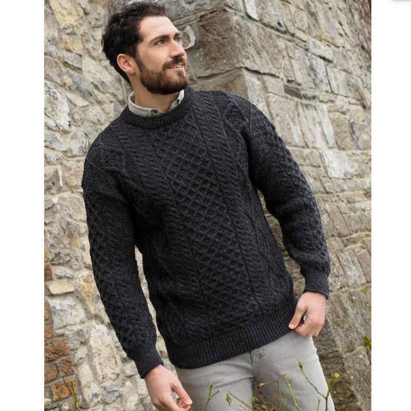 Inis Mor Aran Crew Neck Sweater - Charcoal | Putti Fine Fashions