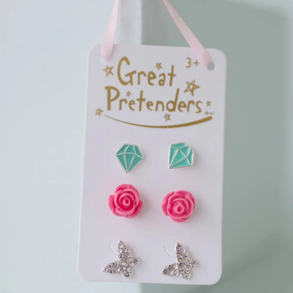 Great Pretenders Boutique Rose Studded Earrings 3 Sets | Le Petite Putti