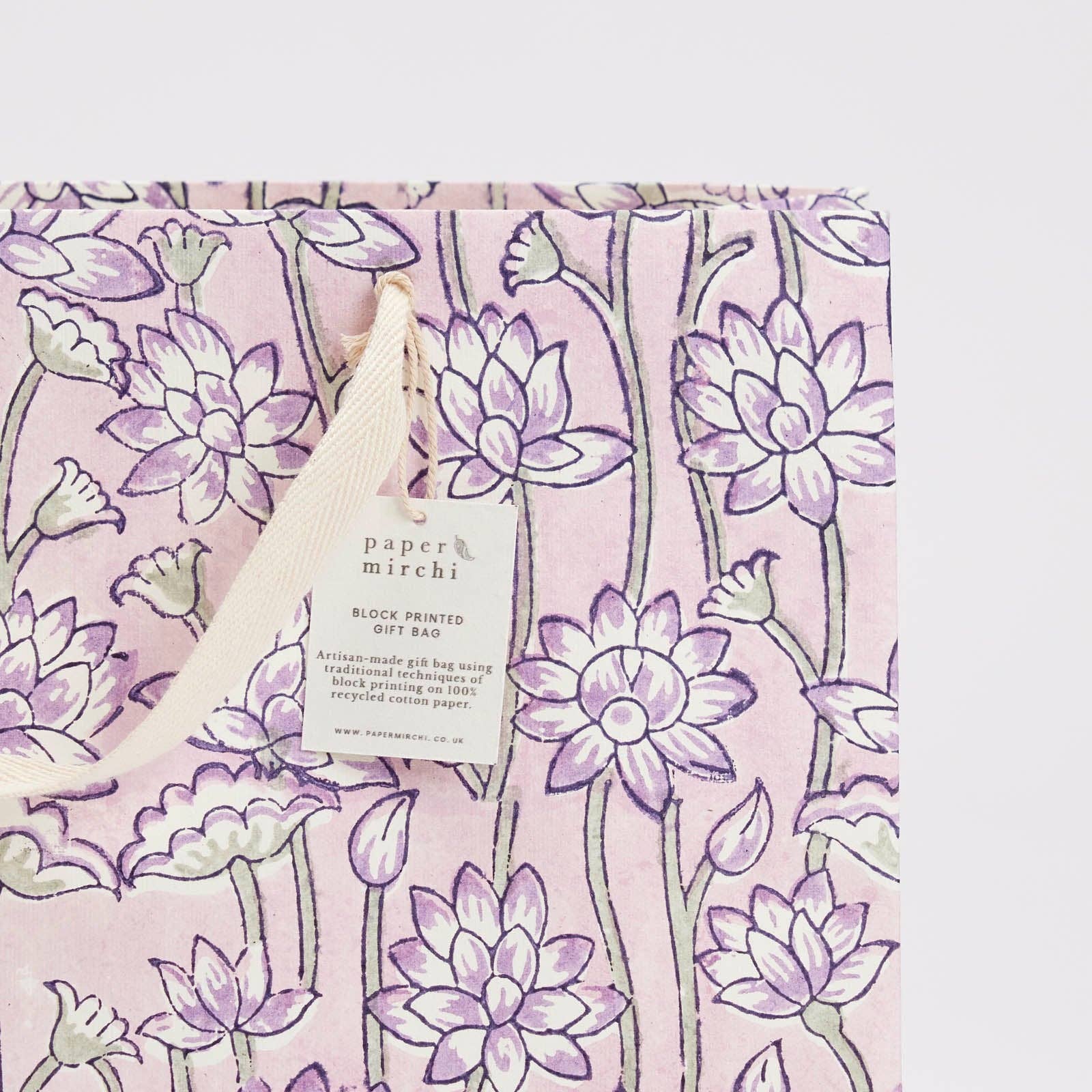 Hand Block Printed Gift Bag Lavender - Large