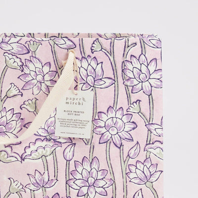 Hand Block Printed Gift Bag Lavender - Large