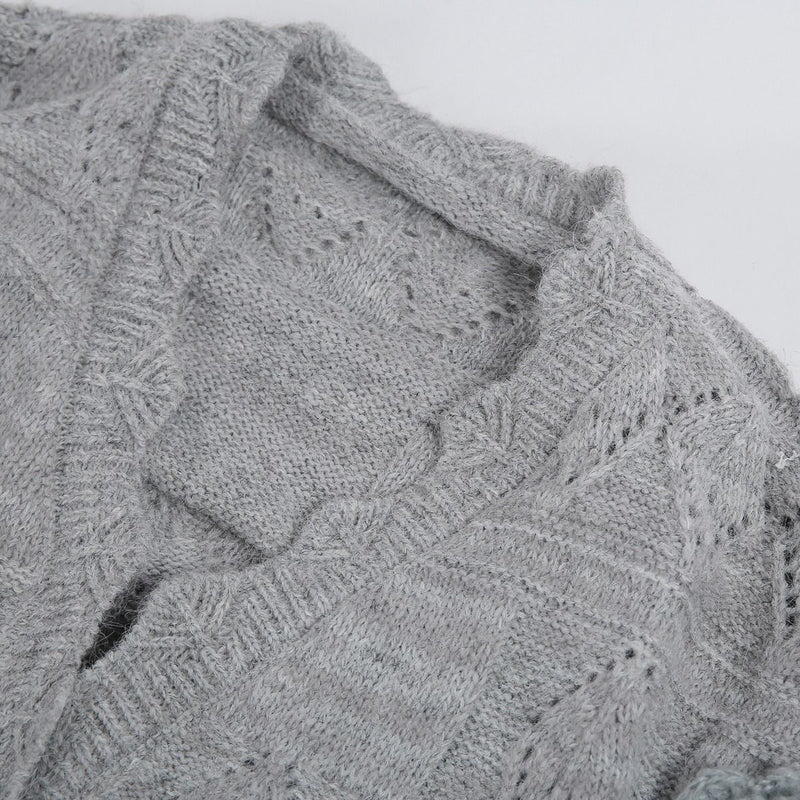 Knitted Cardigan with Lace Detail - Grey