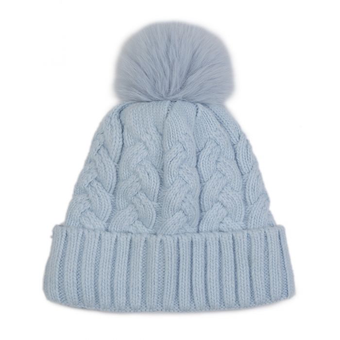 Chunky Knit Pompom Hat - Blue