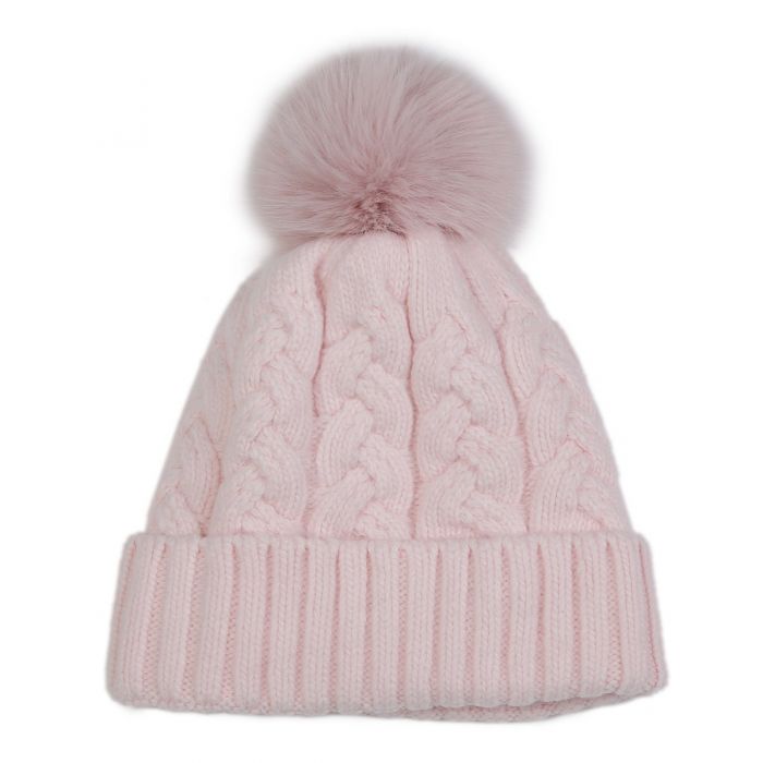 Chunky Knit Pompom Hat - Pink