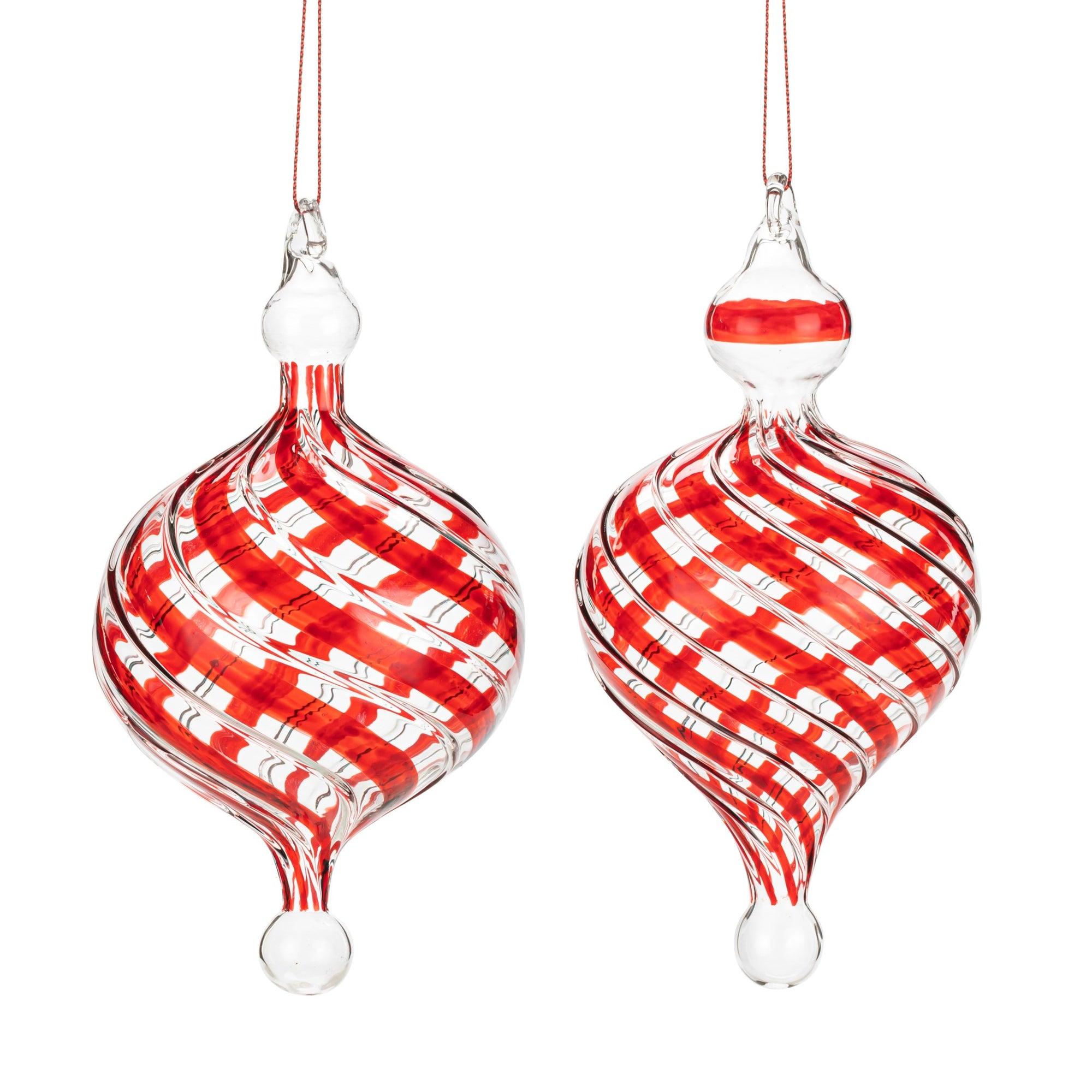 Red and Clear Swirl Glass Christmas Ornament | Putti Christmas Decorations
