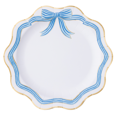 Bonjour Fête Elegant Blue & Gold Bow Paper Dinner Plates