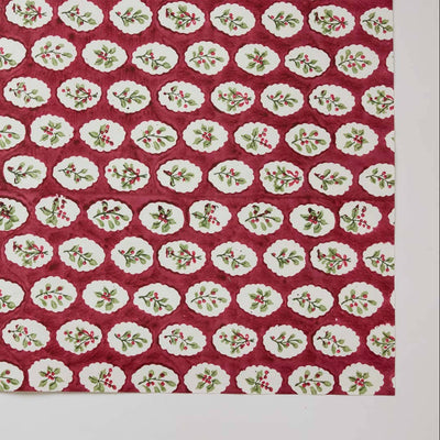 Paper Mirchi Block Printed Wrapping Paper Sheets - Red Scallop Tiles