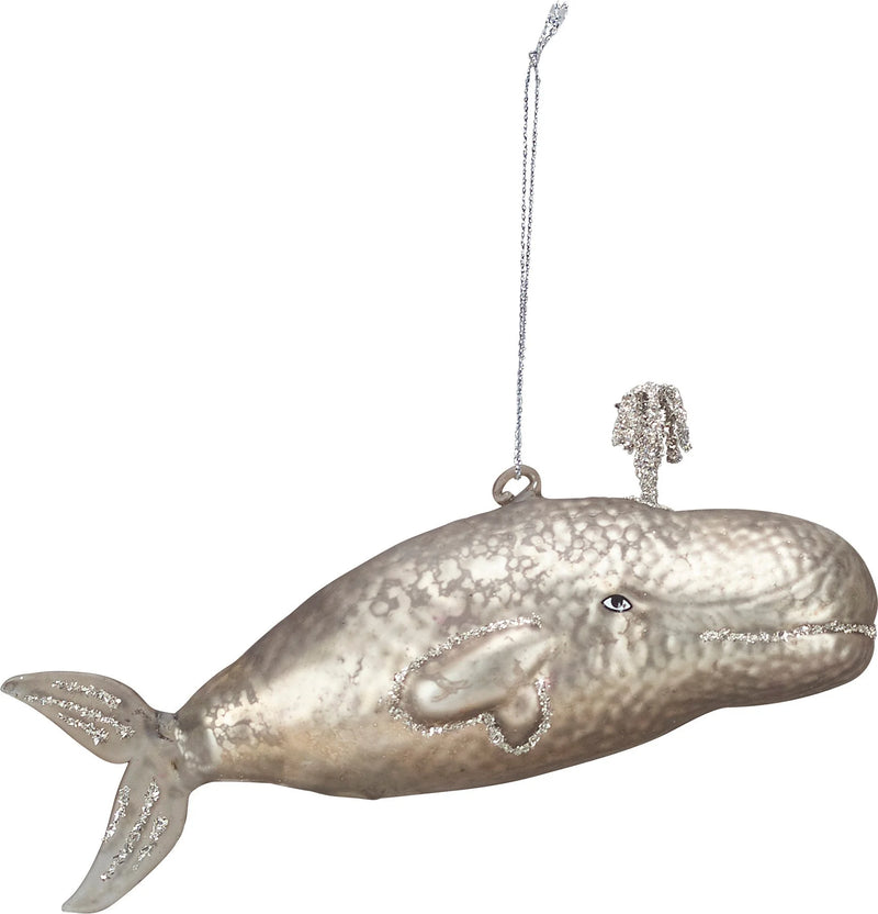 Grey Vintage Style Whale Glass Ornament