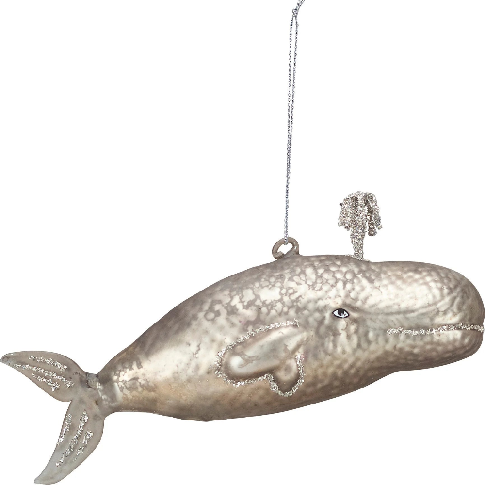 Grey Vintage Style Whale Glass Ornament | Putti Christmas Decorations