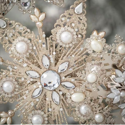 Silver Metal with Pearls Snowflake Ornament
