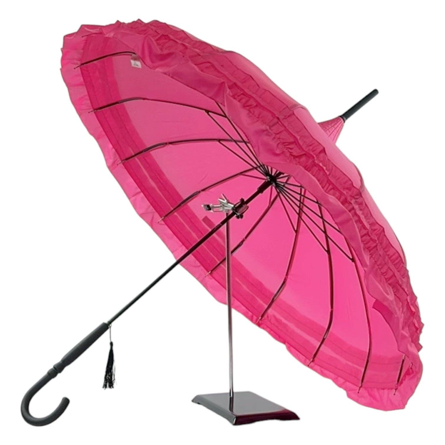 Boutique Frilled Pagoda Umbrella Rose Red