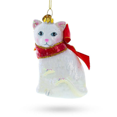 Elegant White Persian Cat Glass Christmas Ornament | Putti Christmas Ornaments