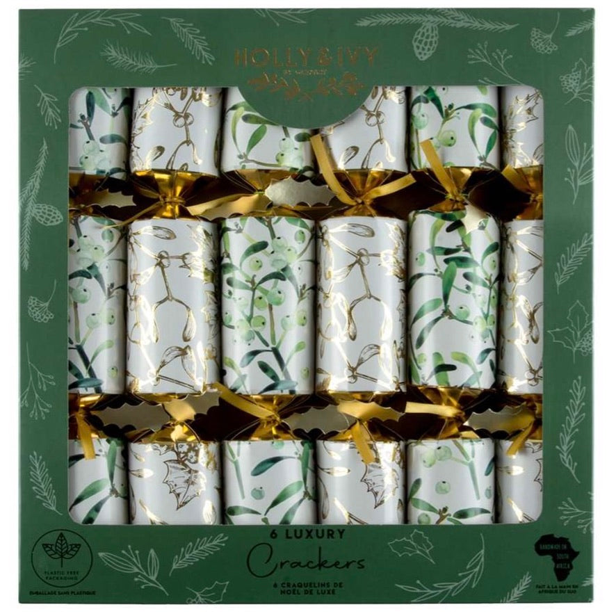 Holly & Ivy Gold Mistletoe Christmas Crackers | Putti Fine Furnishings