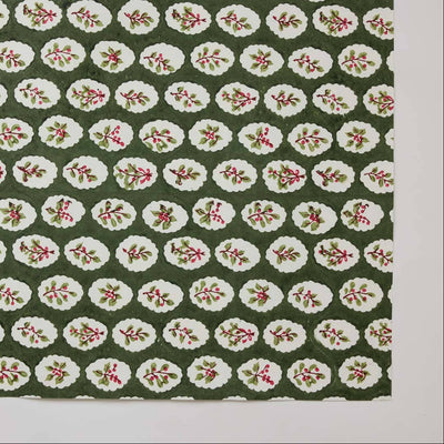 Paper Mirchi Block Printed Wrapping Paper Sheet - Scallop Tiles Holly Green
