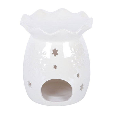 Iridescent White Snowflake Winter Oil Burner and Wax Warmer