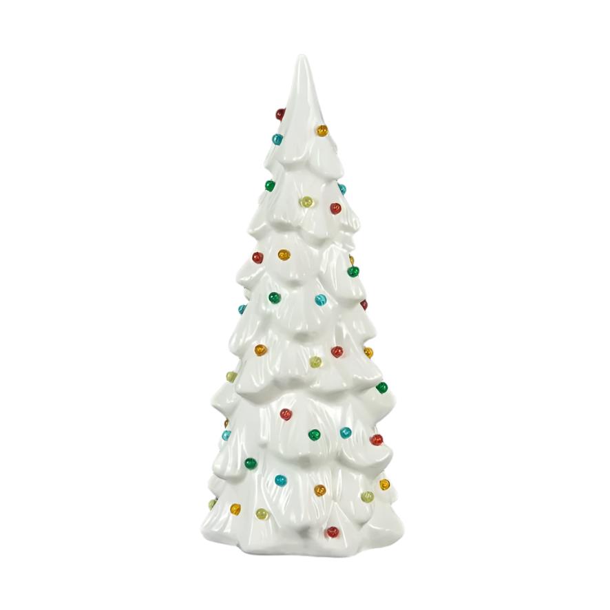 Tall White Retro Style Ceramic Tree with Lights - Medium