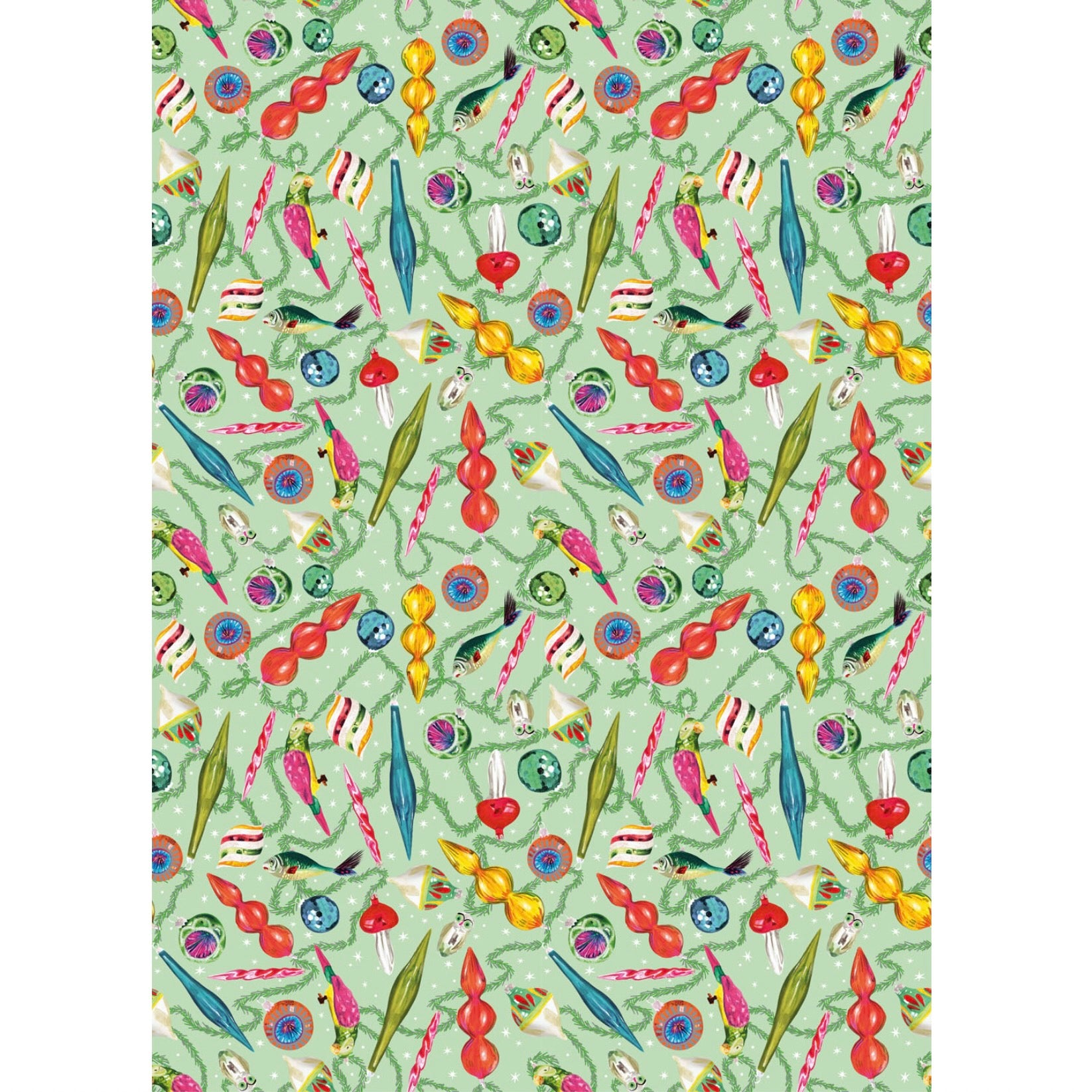 Retro Ornaments Christmas Wrapping Paper Roll
