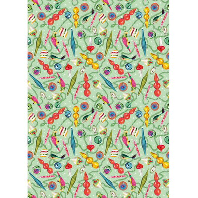 Retro Ornaments Christmas Wrapping Paper Roll