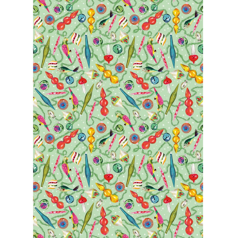 Retro Ornaments Christmas Wrapping Paper Roll