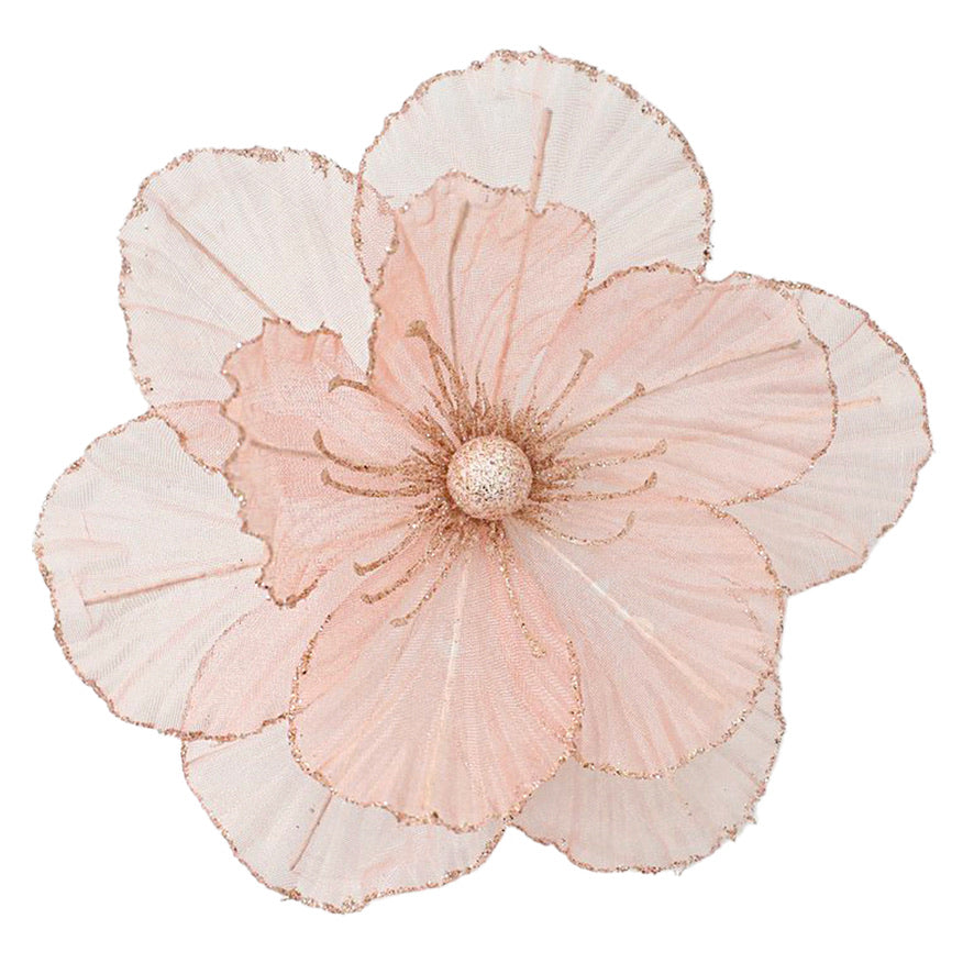 Pink Shear Magnolia with Clip | Putti Christmas Decorations