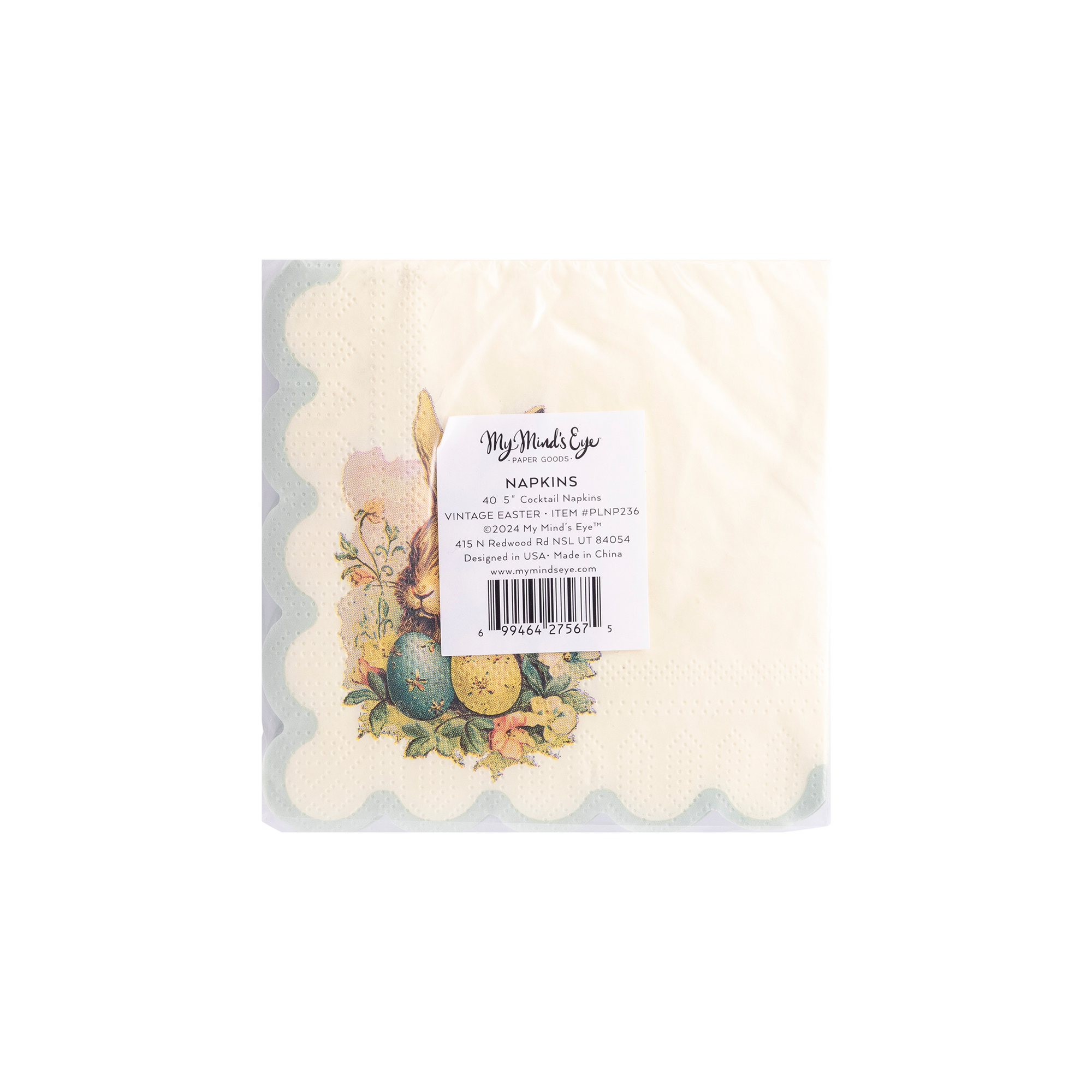 Vintage Easter Bunny Scallop Paper Cocktail Napkin