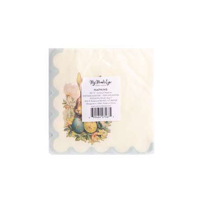 Vintage Easter Bunny Scallop Paper Cocktail Napkin
