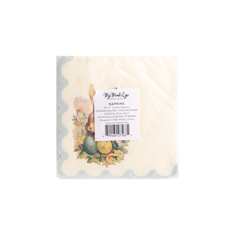 Vintage Easter Bunny Scallop Paper Cocktail Napkin