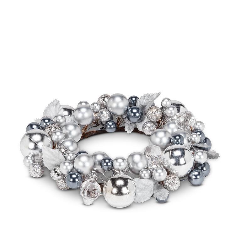 Silver Beaded Candle Ring | Putti Christmas Decorations