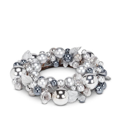 Silver Beaded Candle Ring | Putti Christmas Decorations