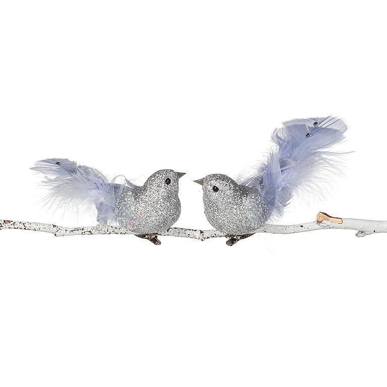 Silver & Mauve Bird Ornament | Putti Christmas Decorations 