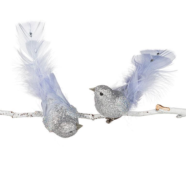 Silver & Mauve Bird Ornament | Putti Christmas Decorations 
