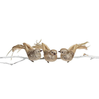 Champagne Glitter Feather Bird Clip | Putti Christmas