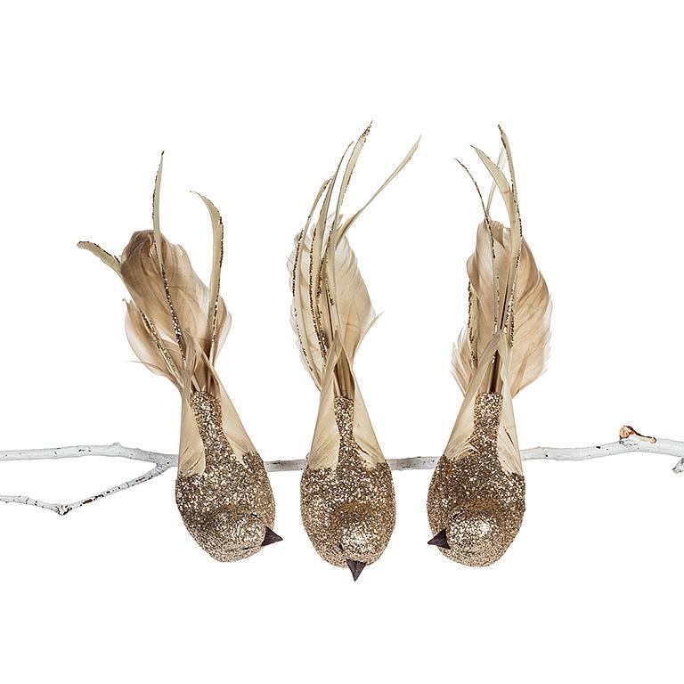 Champagne Glitter Feather Bird Clip | Putti Christmas