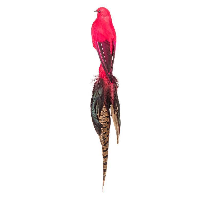 Red Large Bird Clip with Long Tail