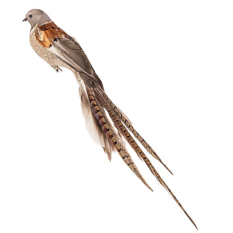 Large Natural Feather Bird Clip with Long Tail | Putti Christmas