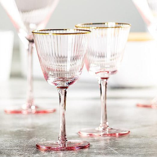 Pink Optic Cocktail Glass with Gold Rim | Putti Fine Furnishings Canada