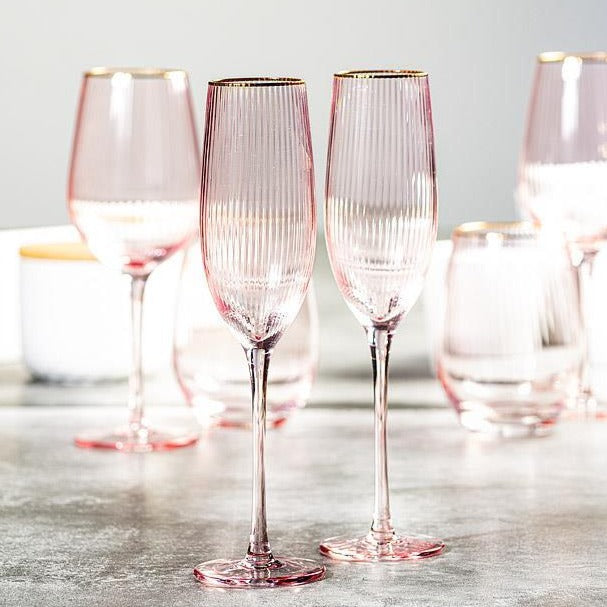 Pink Optic Flute with Gold Rim | Putti Fine Furnishings Canada