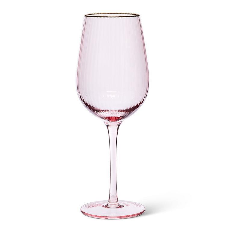 Pink Optic Wine Glass with Gold Rim