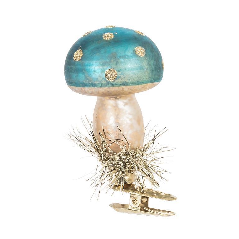 Vintage Mushroom Clip Ornament - Aqua