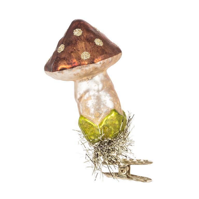 Vintage Mushroom Clip Ornament - Brown