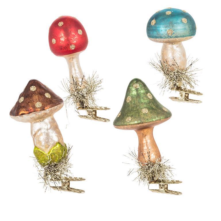 Vintage Mushroom Clip Ornament - Aqua