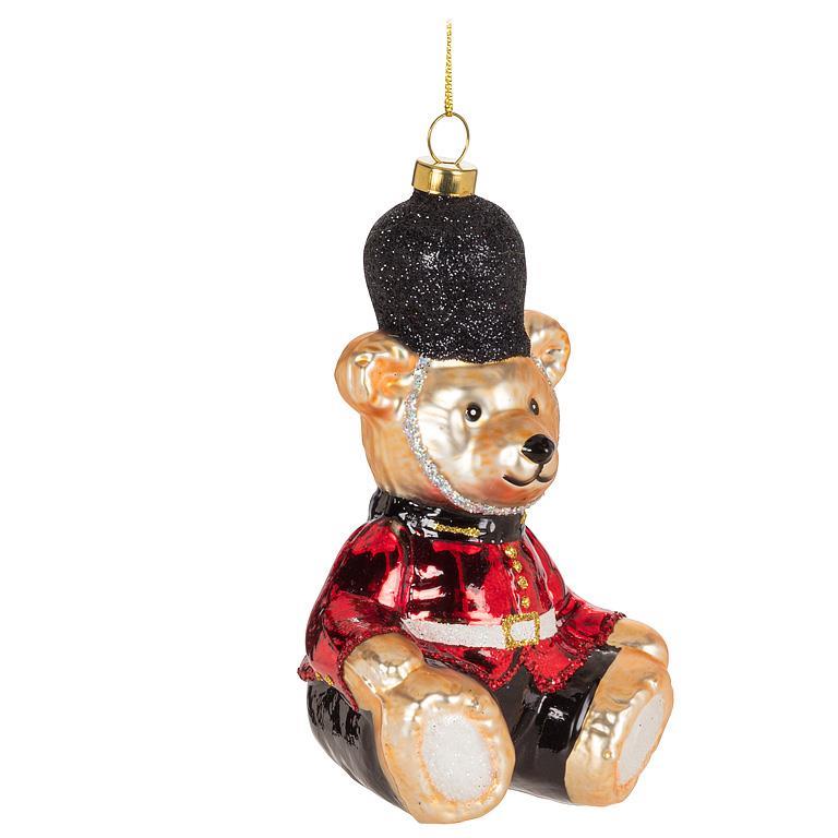 Sitting Soldier Bear Glass Ornament | Putti Christmas Decorations