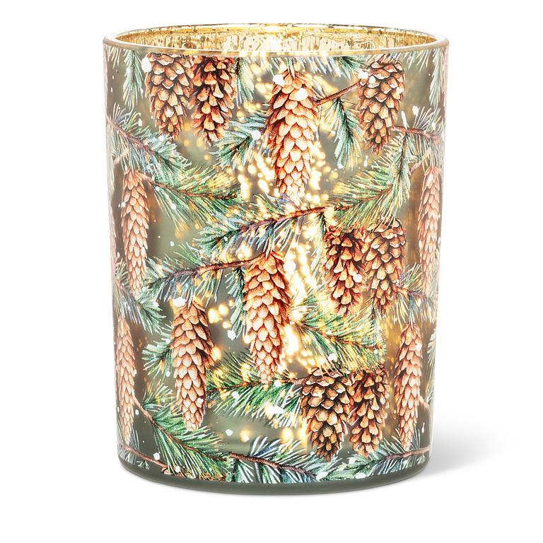 Medium Frosted Pinecones Candle Green Holder