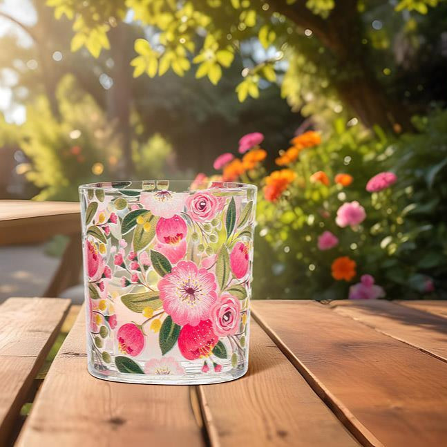 Bright Florals Glass Votive Holder | Putti Fine Furnishings Canada