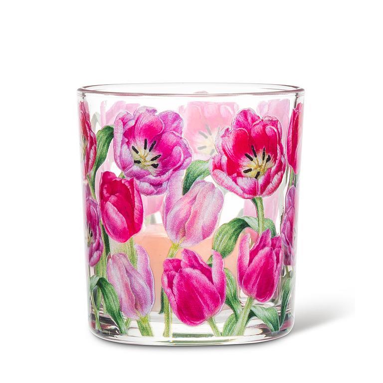 Pink Tulips Glass Votive Holder