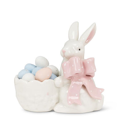 Bunny with Pink Bow and Basket | Putti Fine Furnishings
