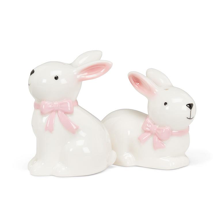 Bunny with Pink Bow Salt and Pepper